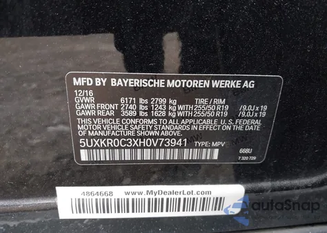 2017 BMW X5 xDrive35I z USA, uszkodzony, nr VIN 5UXKR0C3XH0V73941